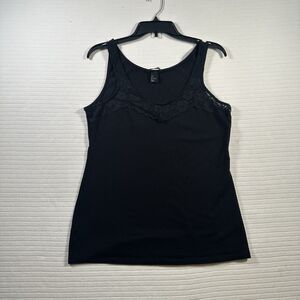 H&M Women’s Large Black Tank Top Lace Trim Sleeveless Scoop Neck Casual Basic